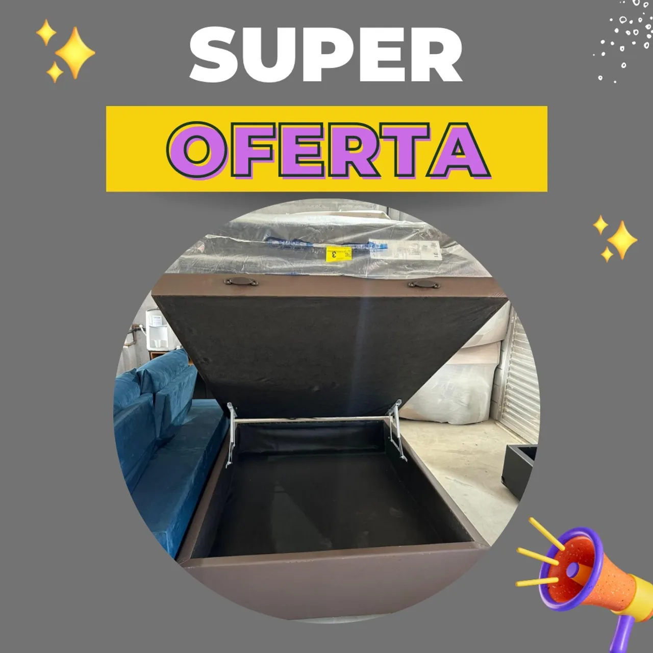 Oferta do dia - baú casal novo, espaçoso e reforçado
