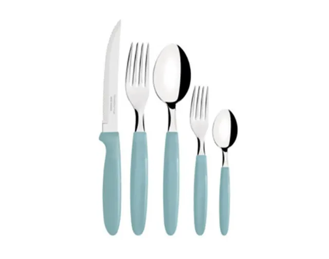 Faqueiro Tramontina Aço Inox Com Cabos Polipropileno Verde Tiffany, Mais Pote Plástico 30P