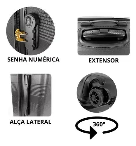 Mala Viagem 4 Rodas 360° 20 Polegadas Preta - Foto 2