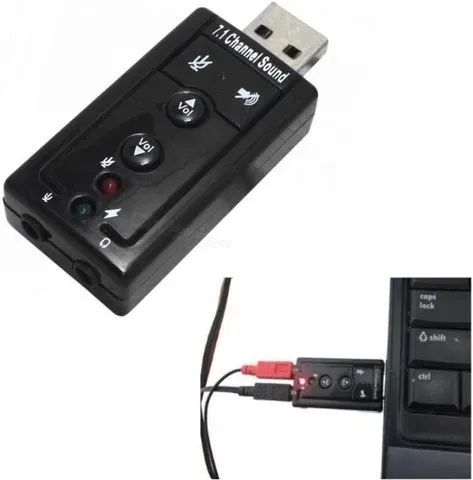 Adaptador Placa de Som USB Com Entrada Para Microfone e LED Indicador