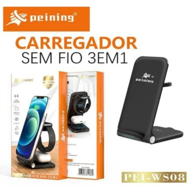Carregador Por Indução Sem Fio 3 Em 1