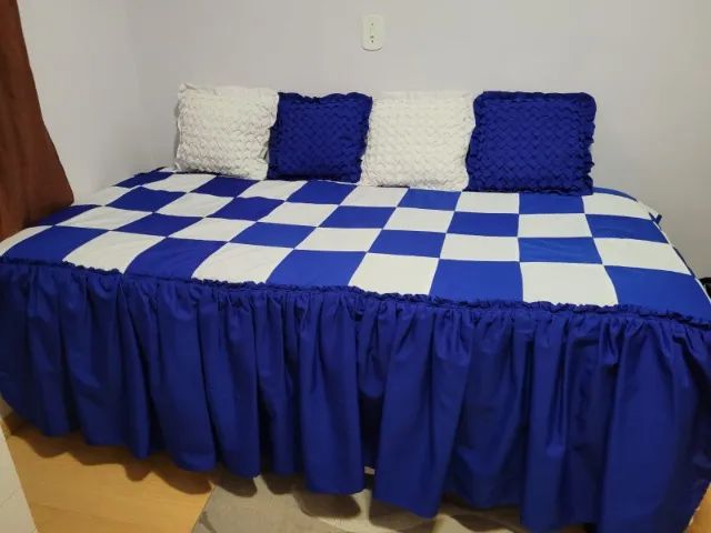 Colcha com babado dupla face para bicama de solteiro - cama