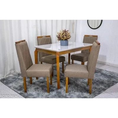 Mesa de Jantar 120×80 4 Cadeiras Diamante Linho Cinza Madeira Maciça rf544 - Foto 4