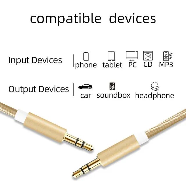 Cabos 3.5mm Stereo Audio Auxiliary Cable P2 Headphone 1M E 5M Essager - Foto 3