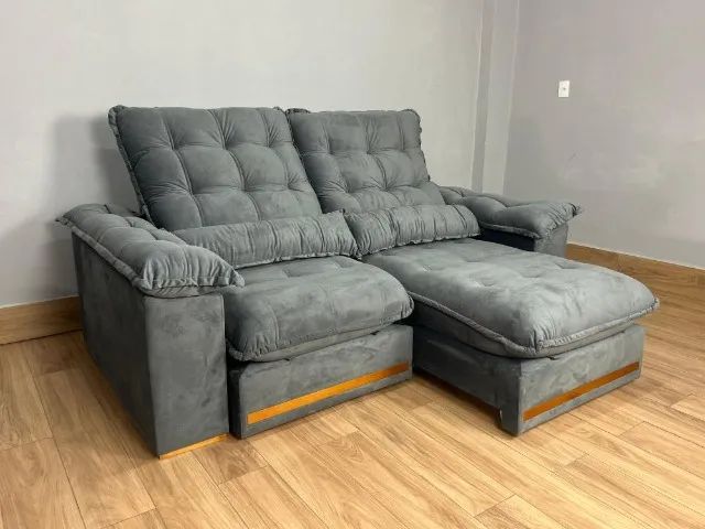 Sofá Retrátil e Reclinável Istambul 2.50m - Cinza Veludo Direto da Fábrica - Foto 2