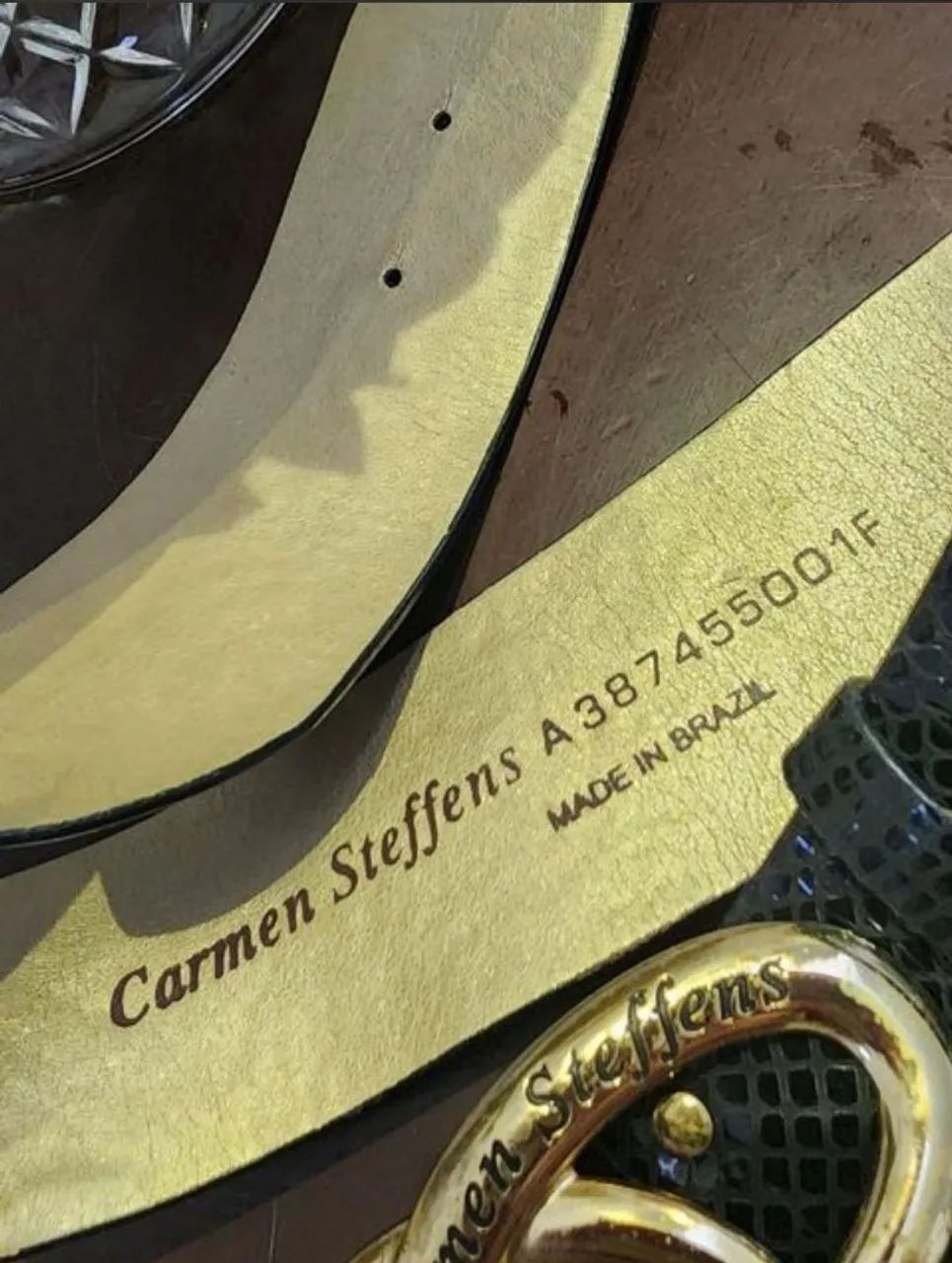 Cinto Carmen Steffens Couro Cobra Fivela Dourada - Foto 5