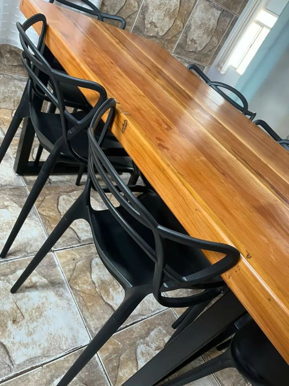 Mesa base indústrial com tampo de peroba rosa. - Foto 5
