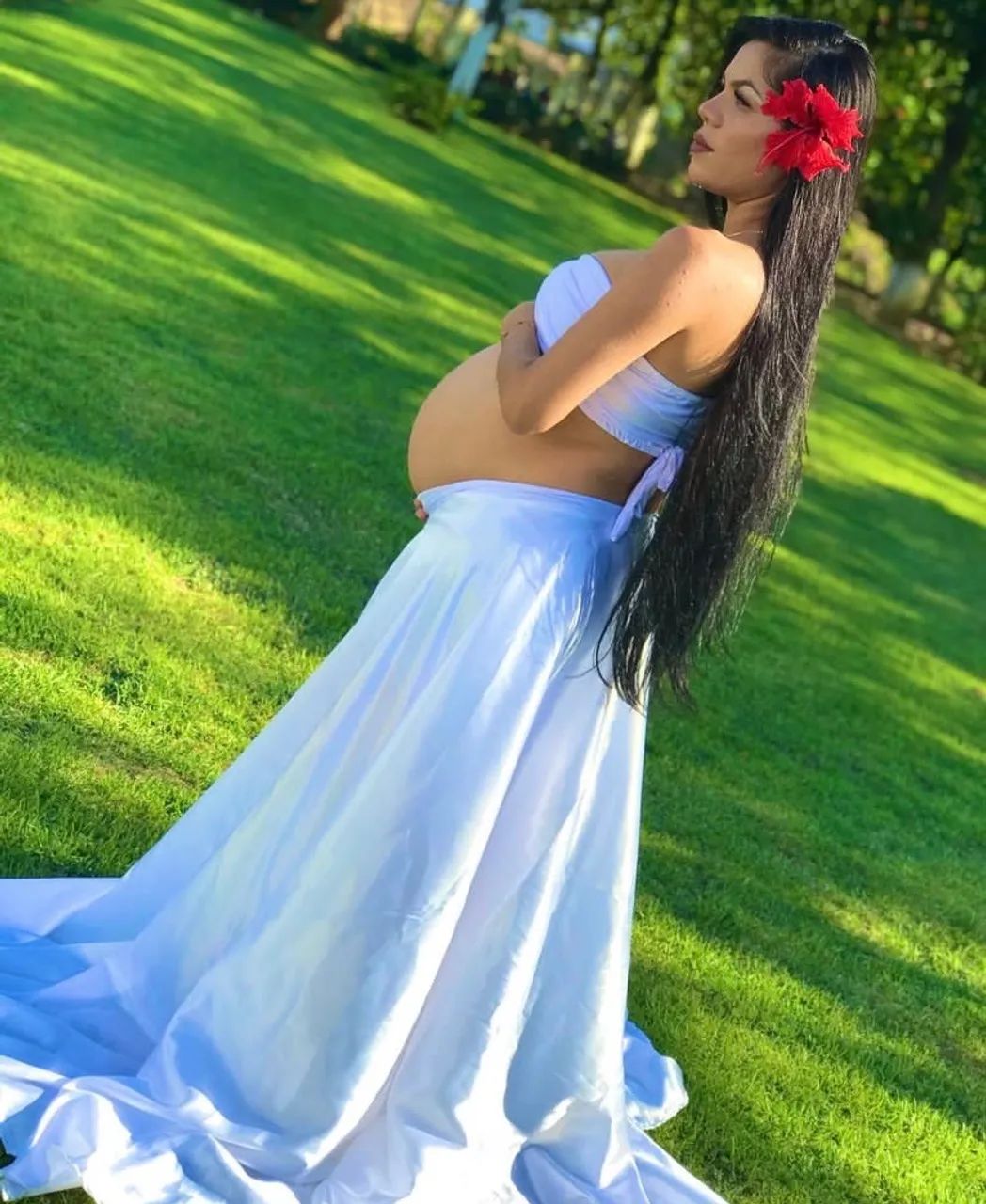 Vestido ou saia branco elegante para Fotos de gestante  - Foto 4