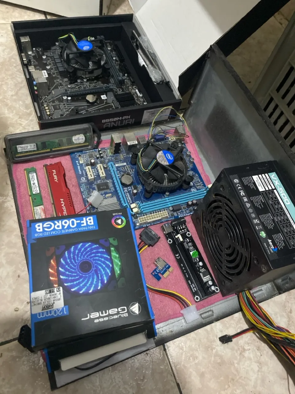 Lotão para montar pc: Placa-mãe, Cooler, Fonte, Memória RAM e placa pci express