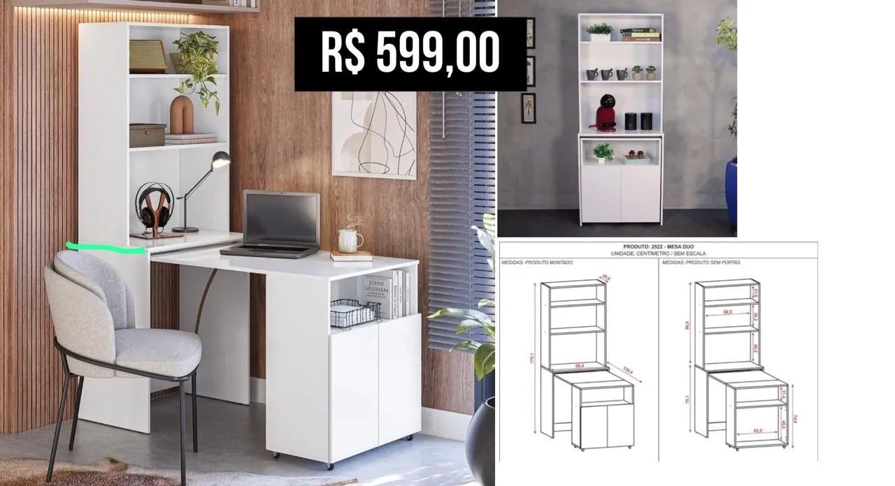 Mesa Escrivaninha com Nicho e Gaveta 