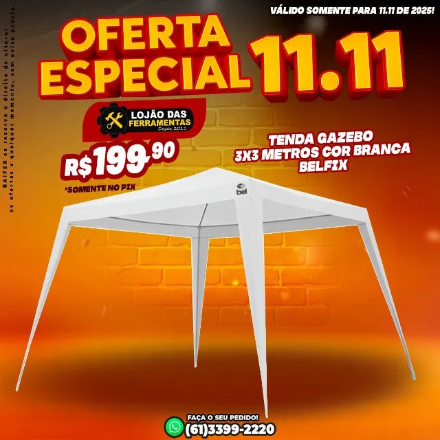 Tenda Gazebo 3x3 Metros Branca Belfix