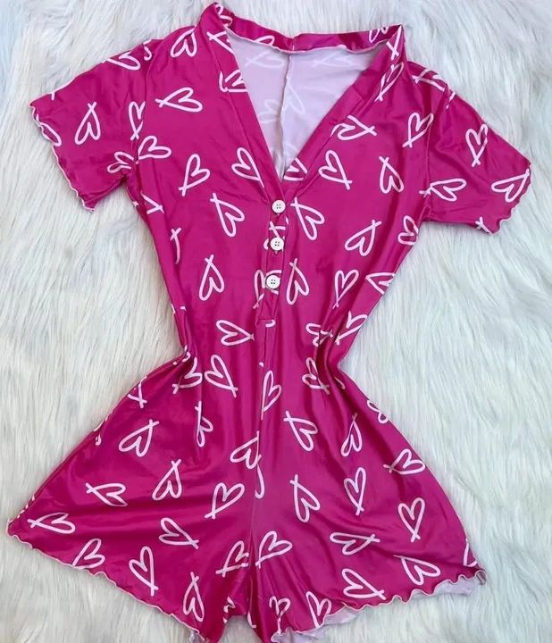 Macacão pijama de Algodão com Estampa de Coração