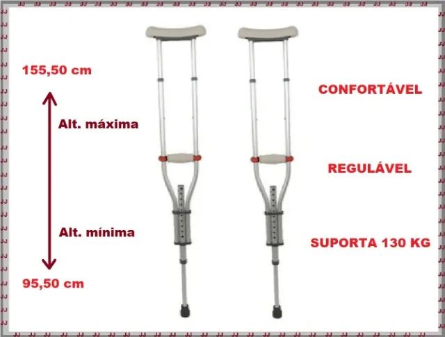 Par de muletas em alumínio regulável suporta 130 kg
