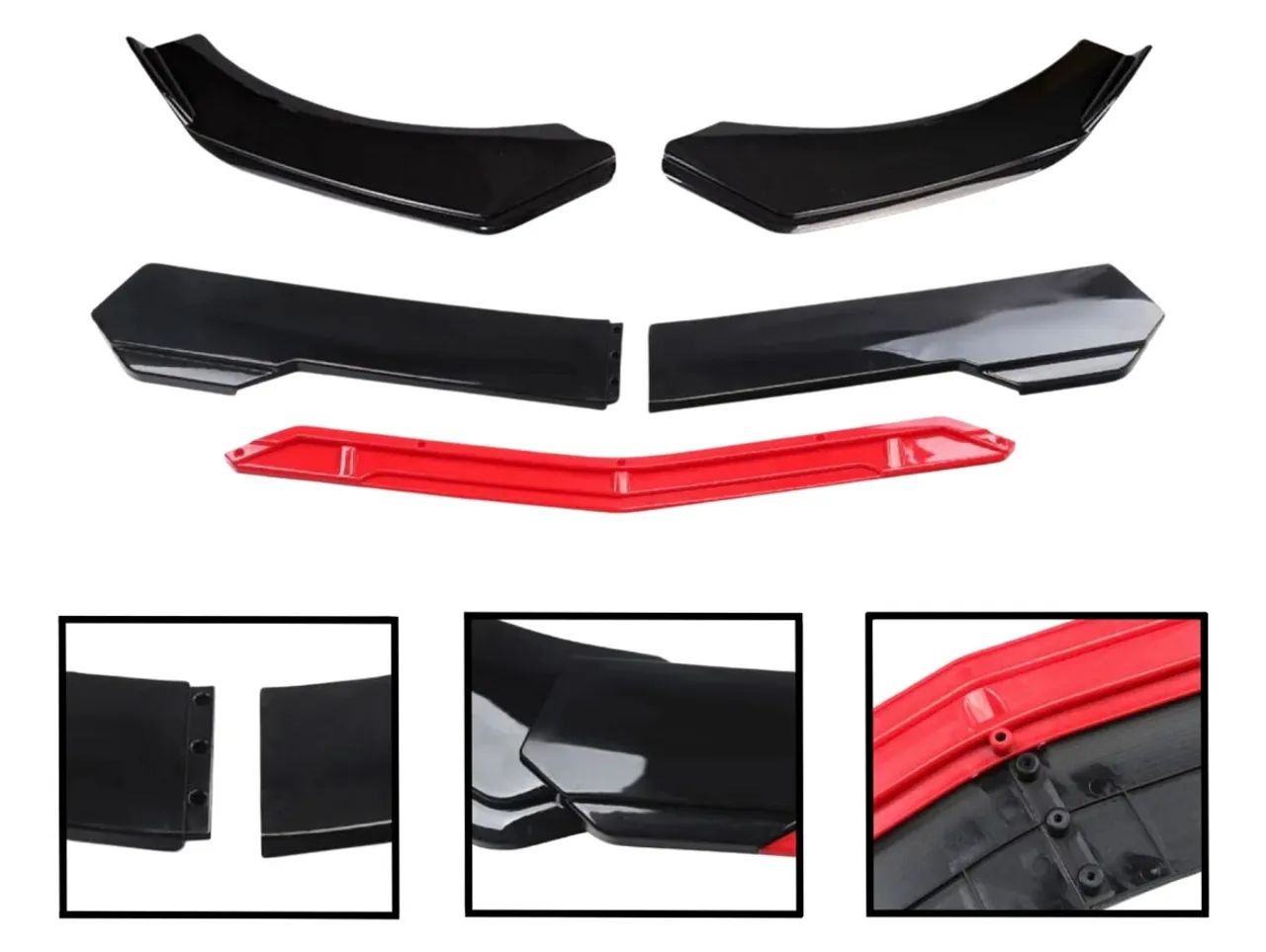 Front Lip Veicular Regulável Preto Metálico E Vermelho Carro + Haste Spoiler Lip Universal - Foto 3