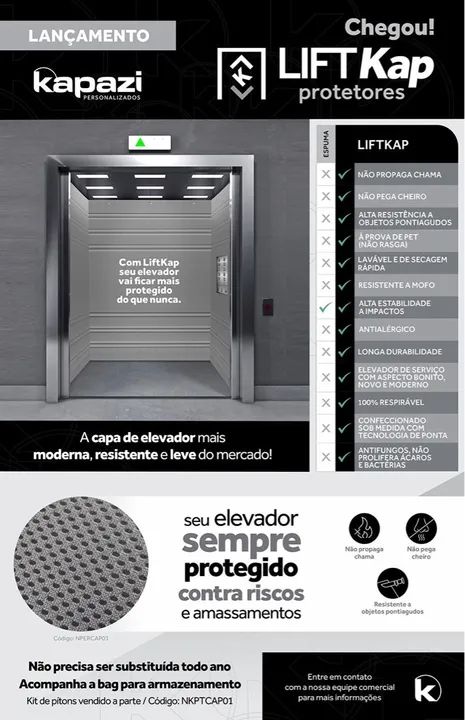Capa de proteção para elevador 