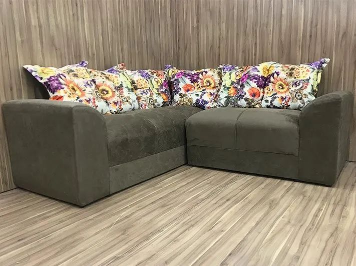 Sofá de Canto Pequeno em Suede Bege 