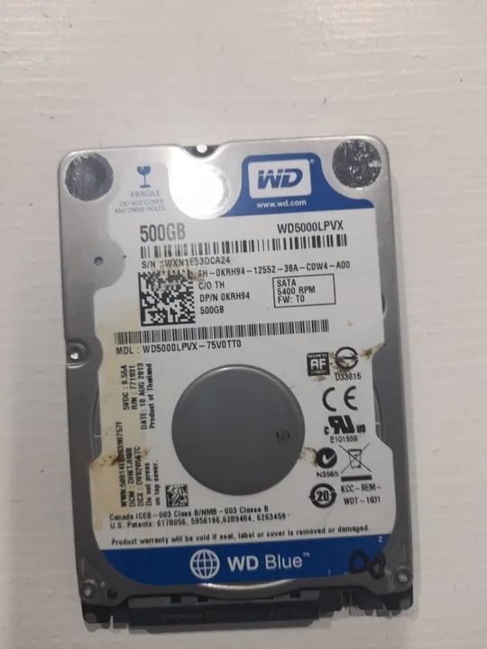 HD pra Notebook HDD 500Gb SATA Western Digital em Excelente estado