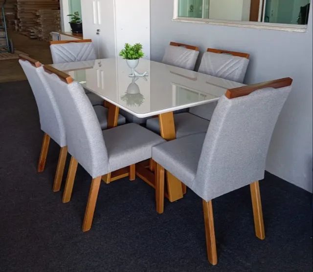 Mesa de Jantar Lectus com 6 Cadeiras Simone 160x90 Fazemos Entrega