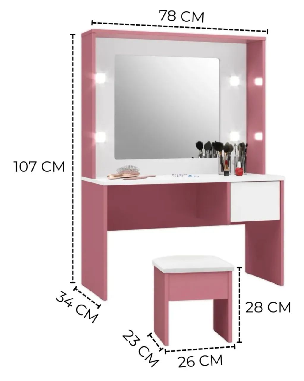 Penteadeira infantil rosa com led - Foto 4