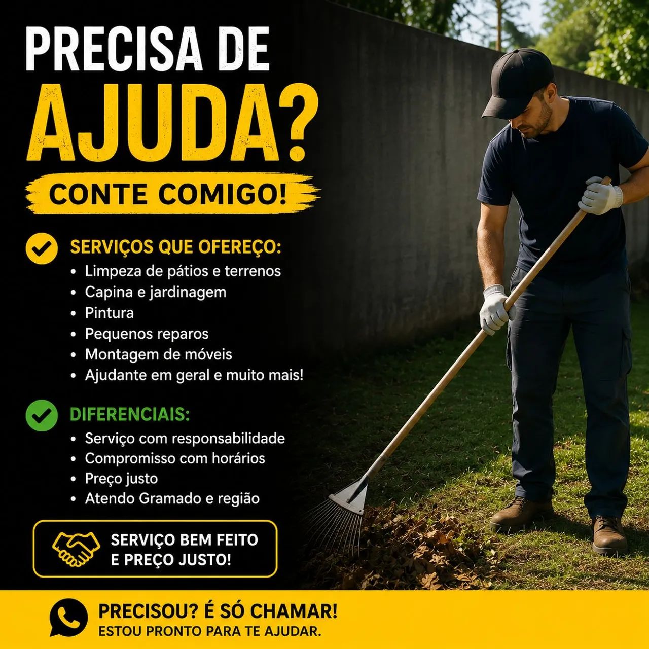 Prestação de Serviços<br><br>Faço serviços em geral com responsabilidade e compromisso.