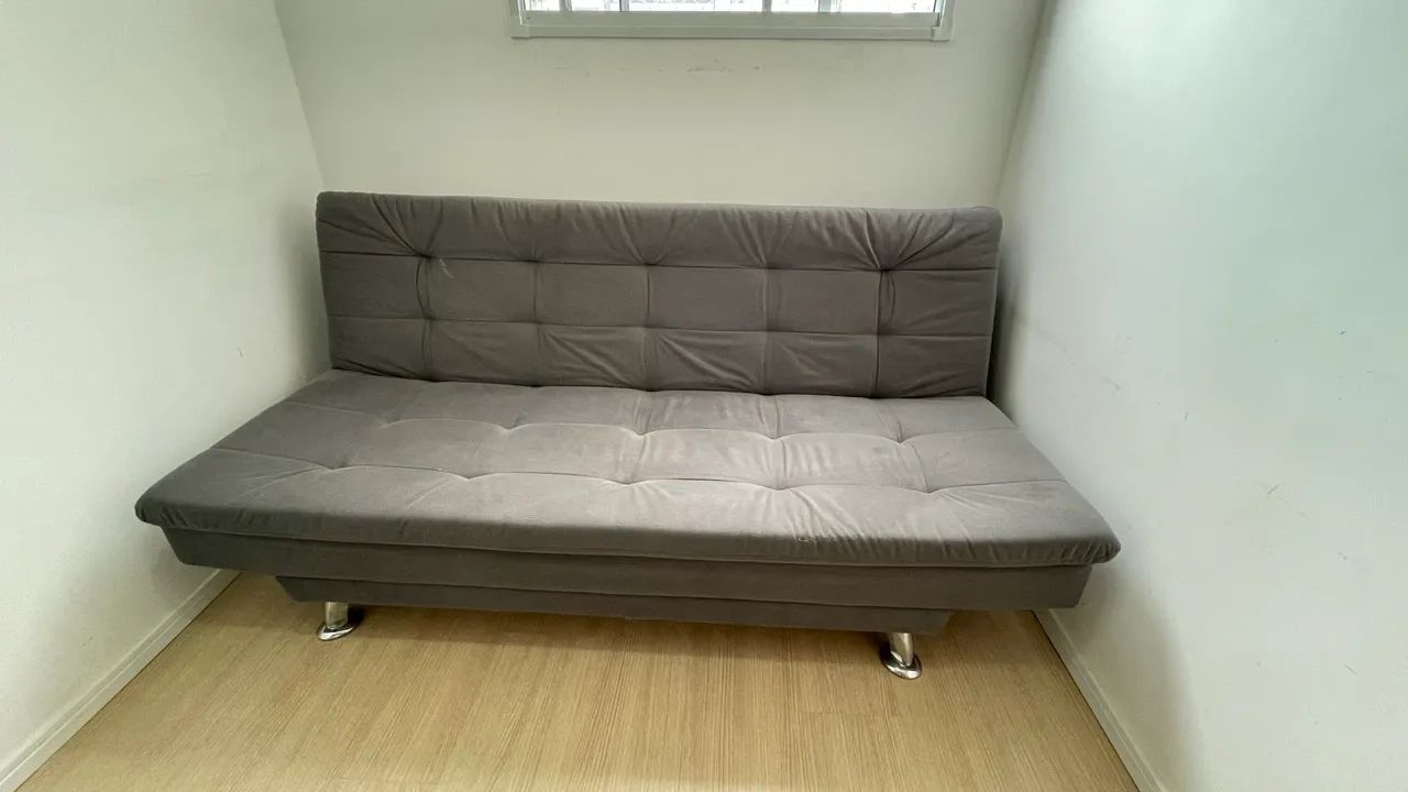 Sofá-Cama 3 Lugares Casal Premium - Suede Cinza - Foto 2