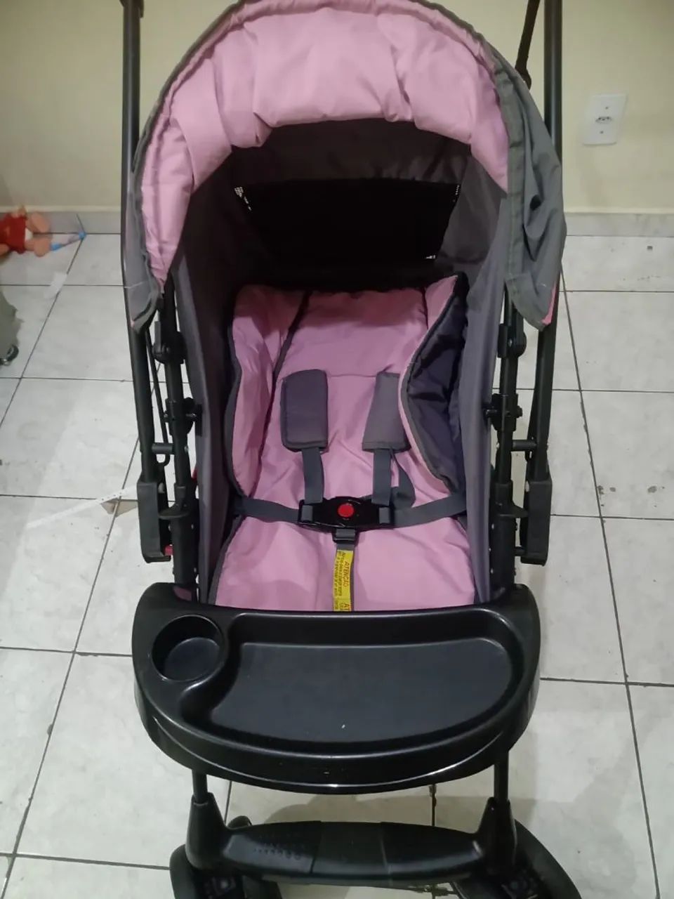 Carrinho de Bebê Galzerano - Rosa/Cinza - Foto 4
