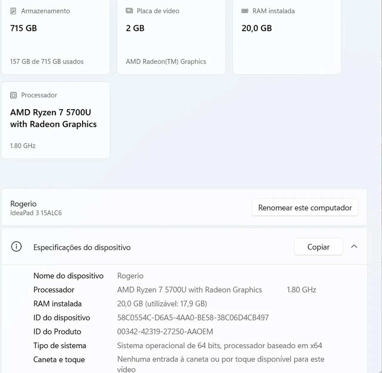 NOTEBOOK LENOVO RYZEN 7 5700U, 20GB RAM,  SSD 768GB. MUITO RÁPIDO - Foto 6