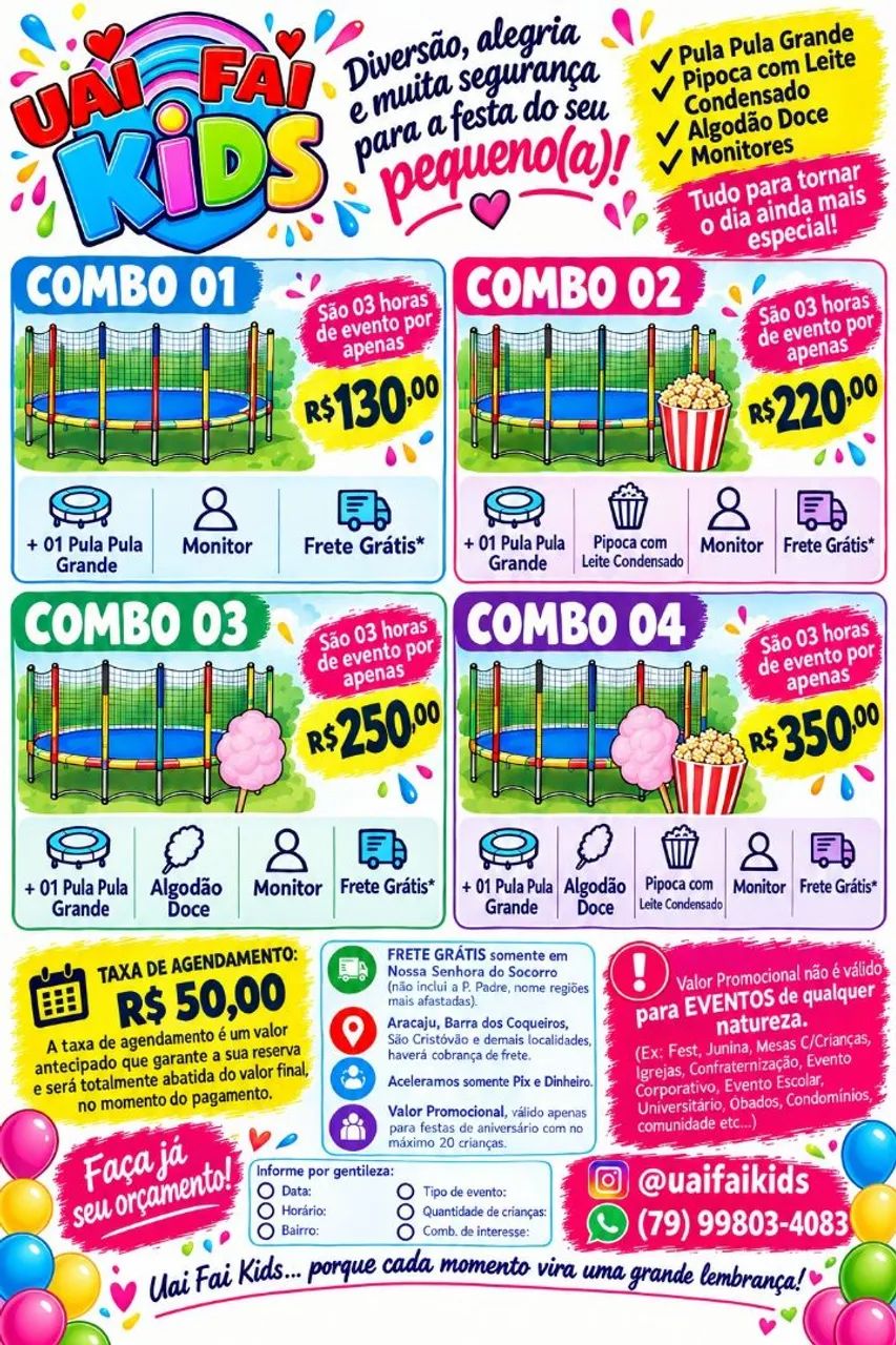 Pula pula, Algodão doce e Pipoca