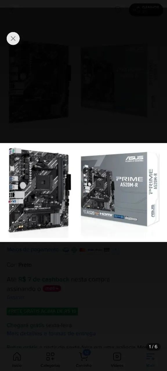 Placa mae asus prime a520r am4 ddr4