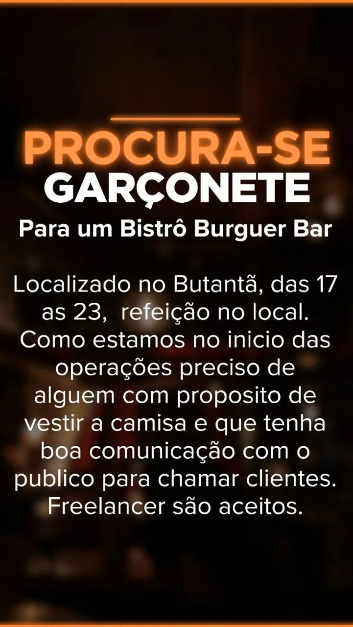 Vaga freelancer para garçonete