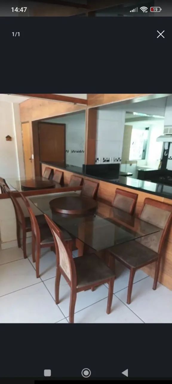 Mesa 6 cadeiras, tampo de vidro 