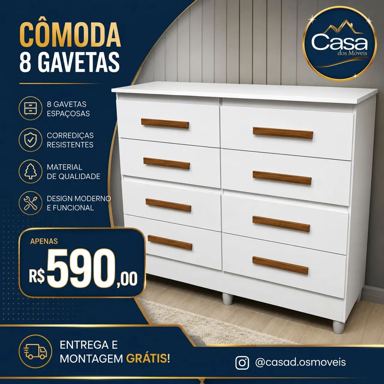 Cômoda Lite 8 gavetas 