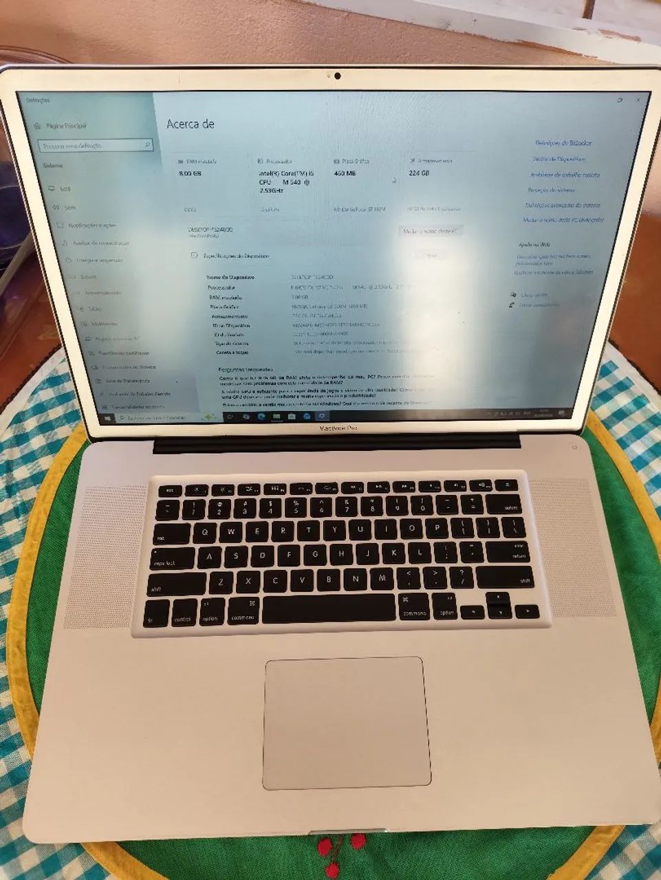 Macbook pro 17 polegadas i5 8gb ssd250
