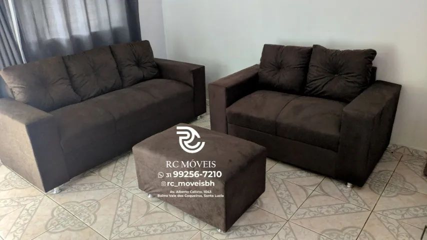 Sofá 2 e 3 assentos com Puff Suede D33 Confortável Direto da Fábrica - Foto 5