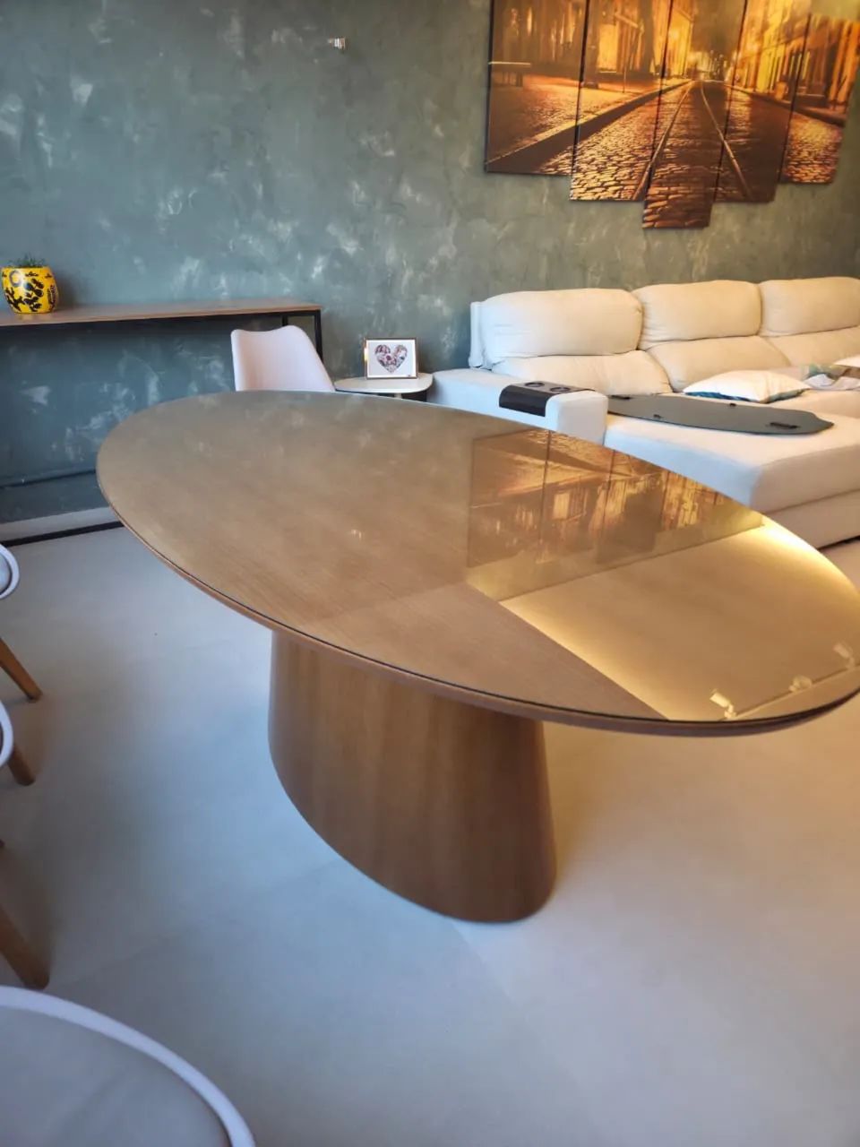 Mesa Oval 1,60x0,90 com Vidro e Base Cônica | Direto da Fábrica - Foto 3