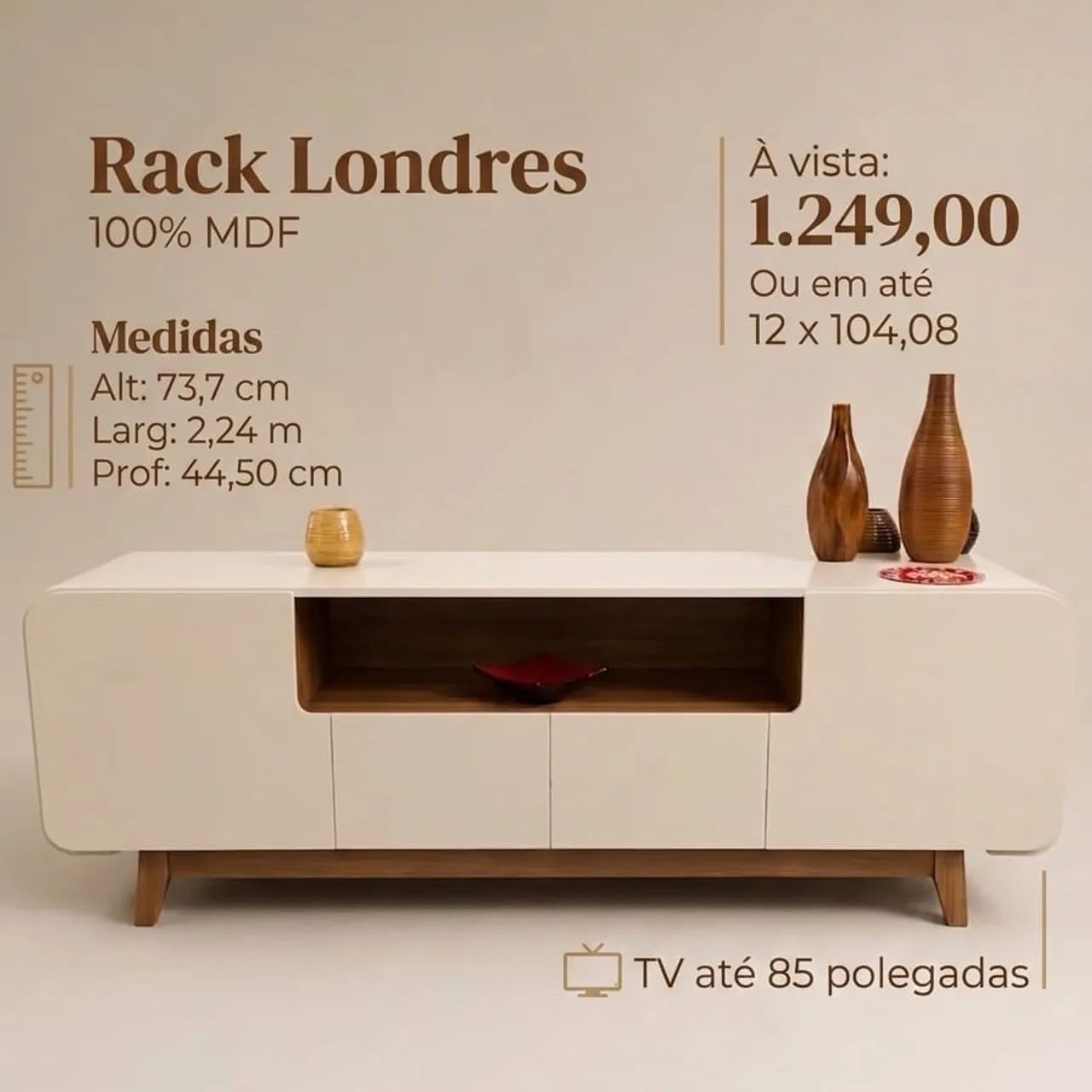 PROMOÇÃO URGENTE - Rack Londres 100% MDF para Tv com até 85 POLEGADAS