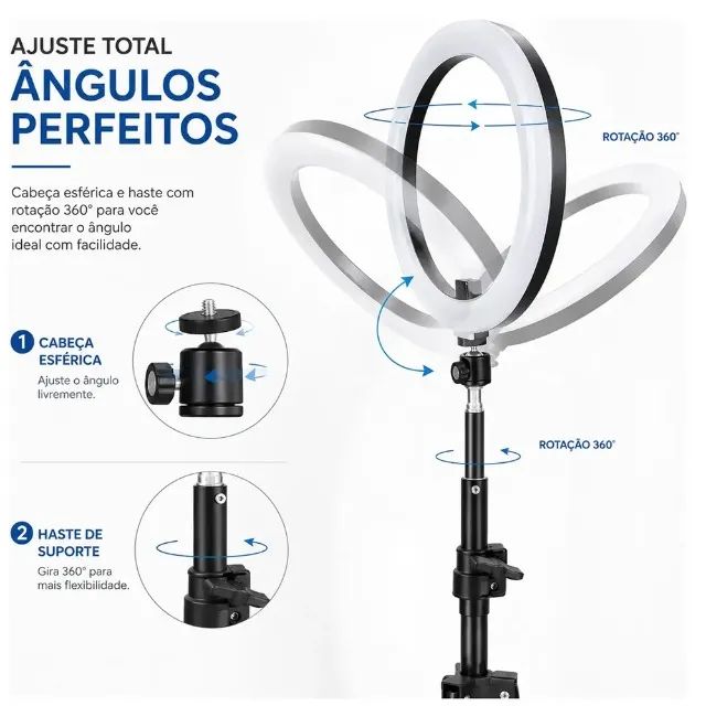 Ring Light 10 Polegadas (26cm) + Tripé Profissional 2,10m Completo - Foto 4