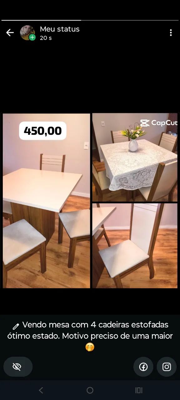 Mesa de jantar com 4 cadeiras 