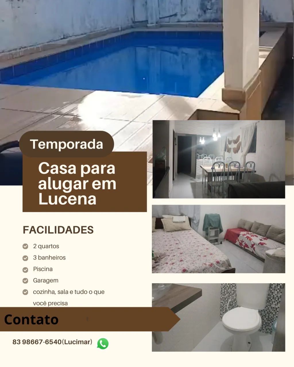 Casa em Lucena para temporada, FDS e carnaval