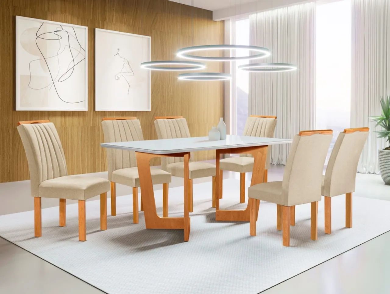 Conjunto Sala de Jantar Dubai com 6 Cadeiras - 100% MDF