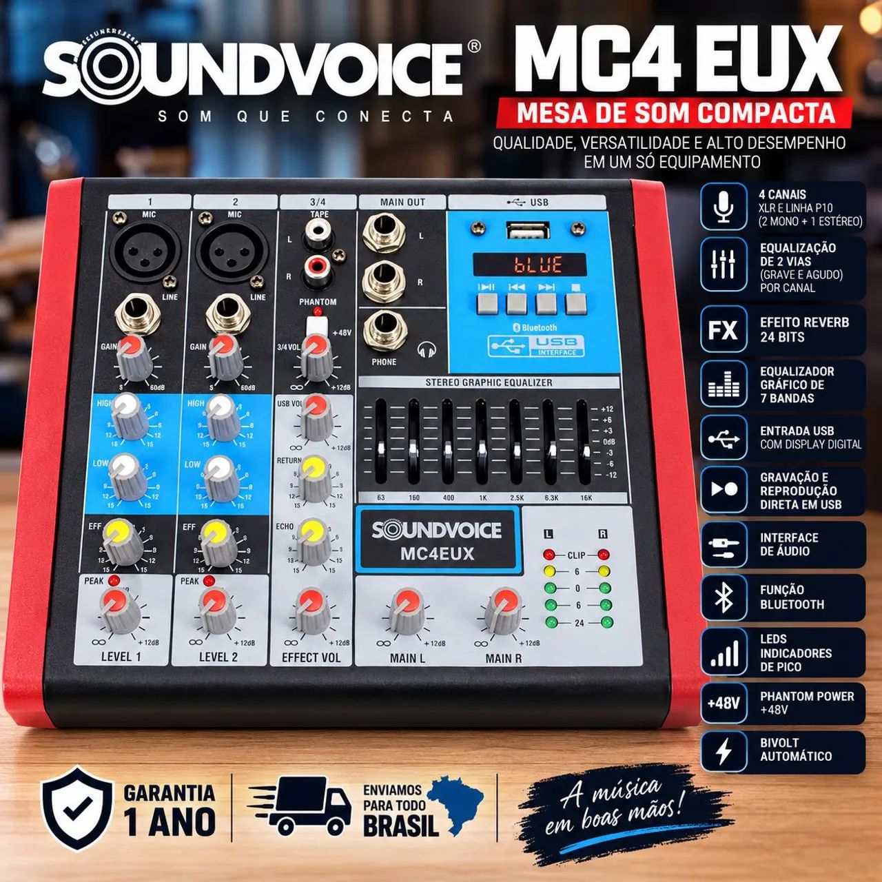 Mesa de Som Compacta Soundvoice MC4 EUX