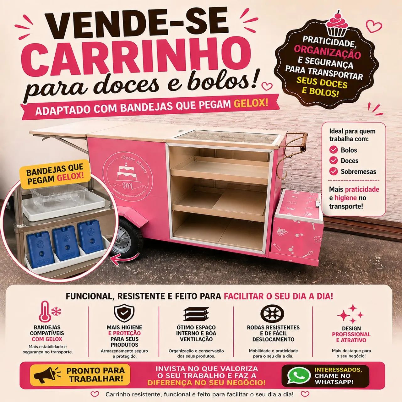 CARRINHO PARA BOLOS E DOCES 