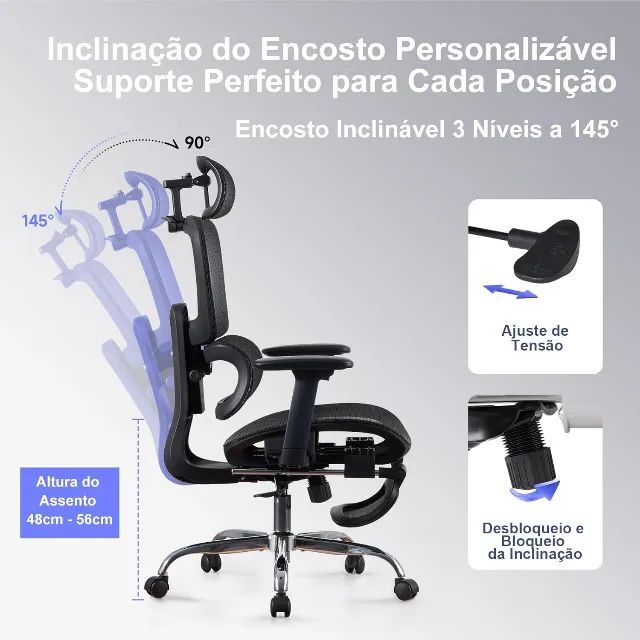 Cadeira Ergonômica de Escritório com Encosto Ajustável 3D, Apoio de Braço 3D e Muito Mais