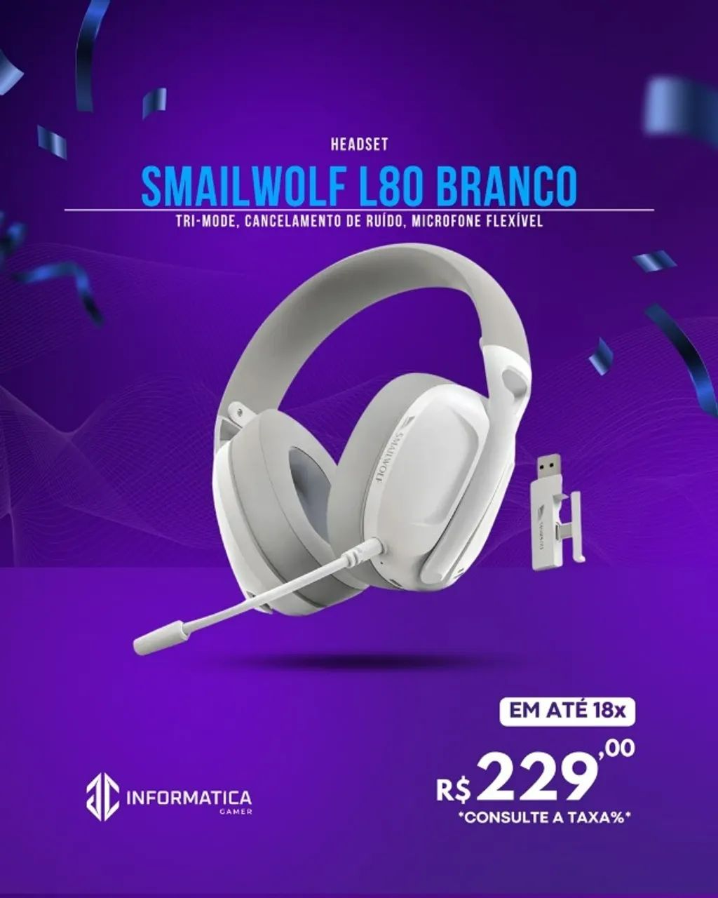 HEADSET SMAILWOLF L80 BRANCO
