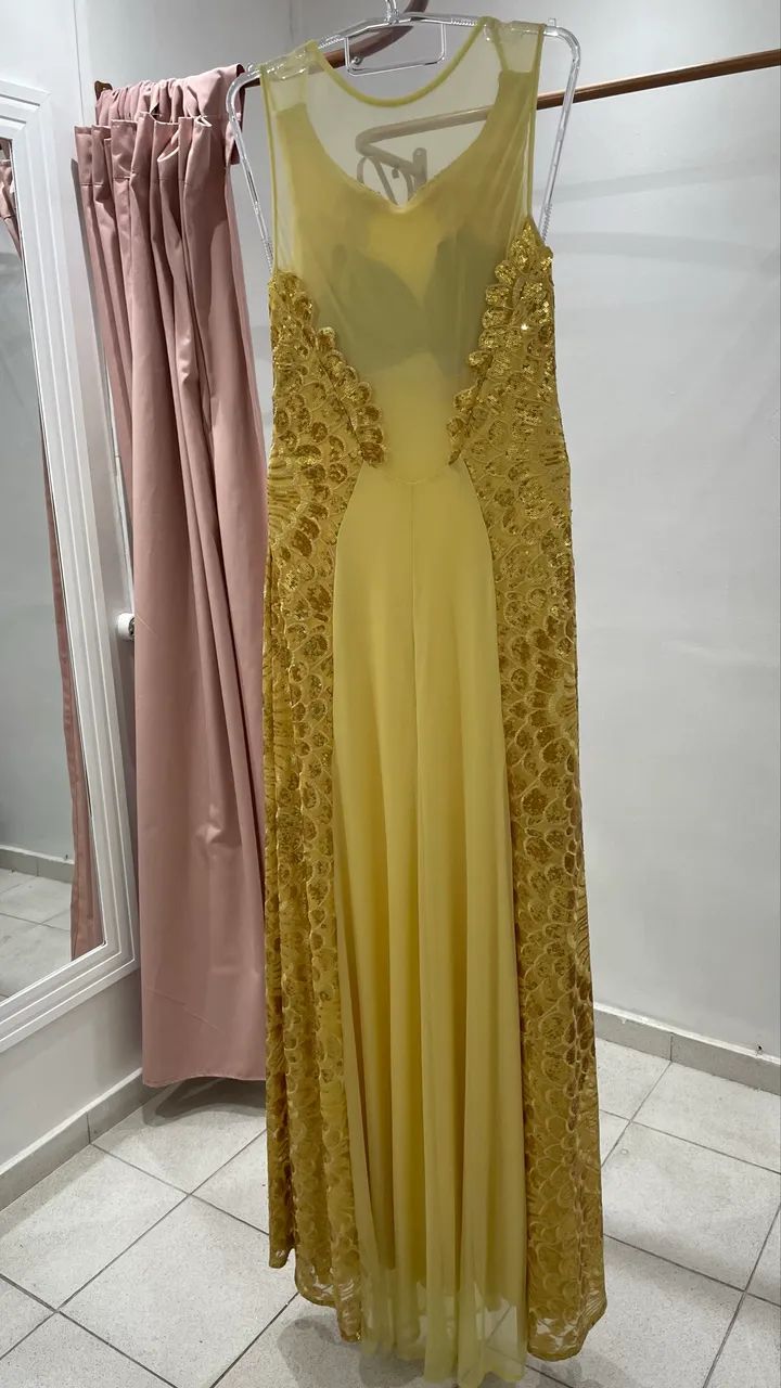 Vestido amarelo ouro bordado - Foto 5