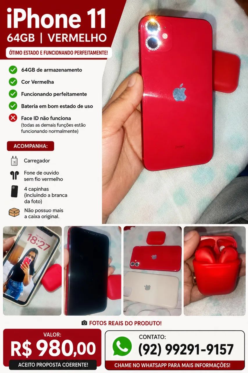 iPhone 11 vermelho 64gb $980