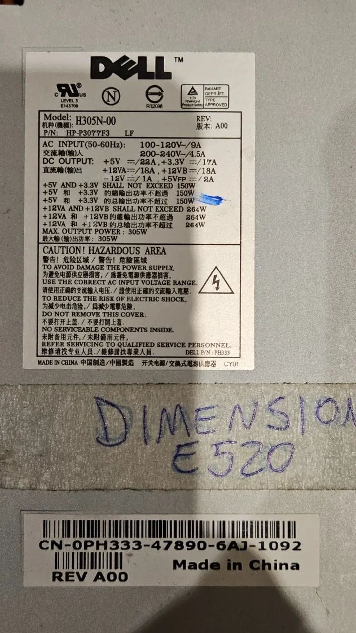 Fonte Dell Dimension E520 305W PH333 H305N-00 com Cabos - Foto 3
