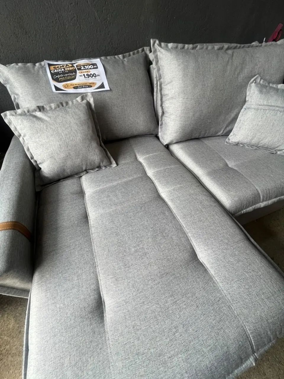 sofa caixa zero slim de 1.80 linho cinza - Foto 2