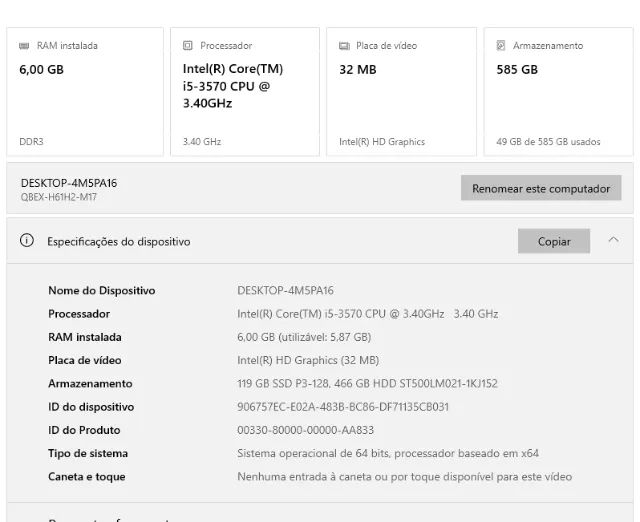Desktop Intel Core i5 3470 / 6gb ram / SSD 120gb + HDD 500gb