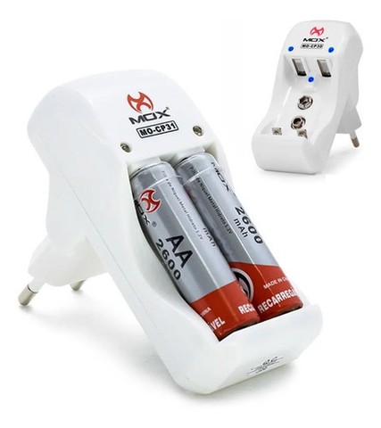 CARREGADOR DE BATERIA COM 2 PILHAS AA 2600MHA MOX MO-CP31?
